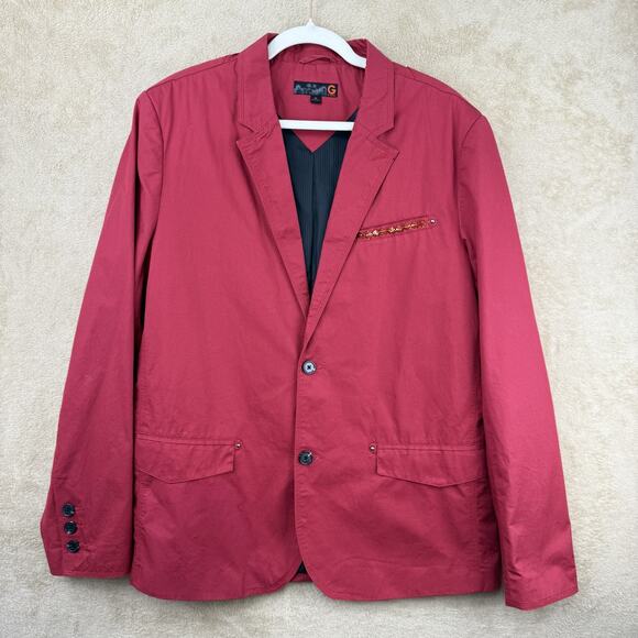 G by Guess Blazer Jacket Mens XL Red Studded Pocket Extra Large Dressy Suit Coat - Picture 1 of 15